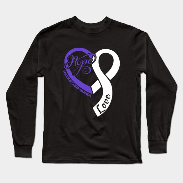 Testicular Cancer Awareness Hope Love Heart Ribbon Happy Valentines Day- Love Shouldn't Hurt Stop Long Sleeve T-Shirt by DAN LE